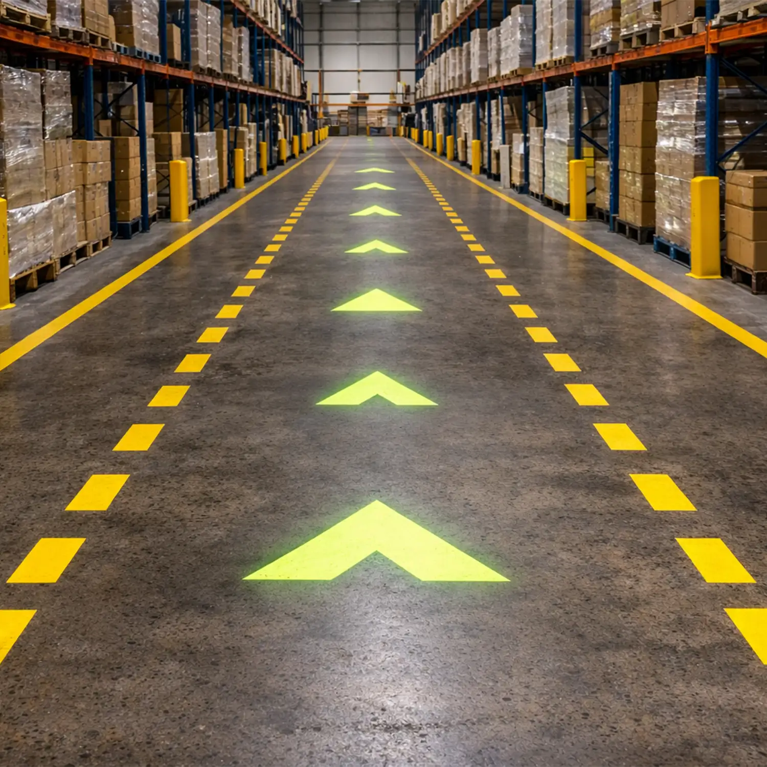 Projected directional arrows for warehouse traffic flow