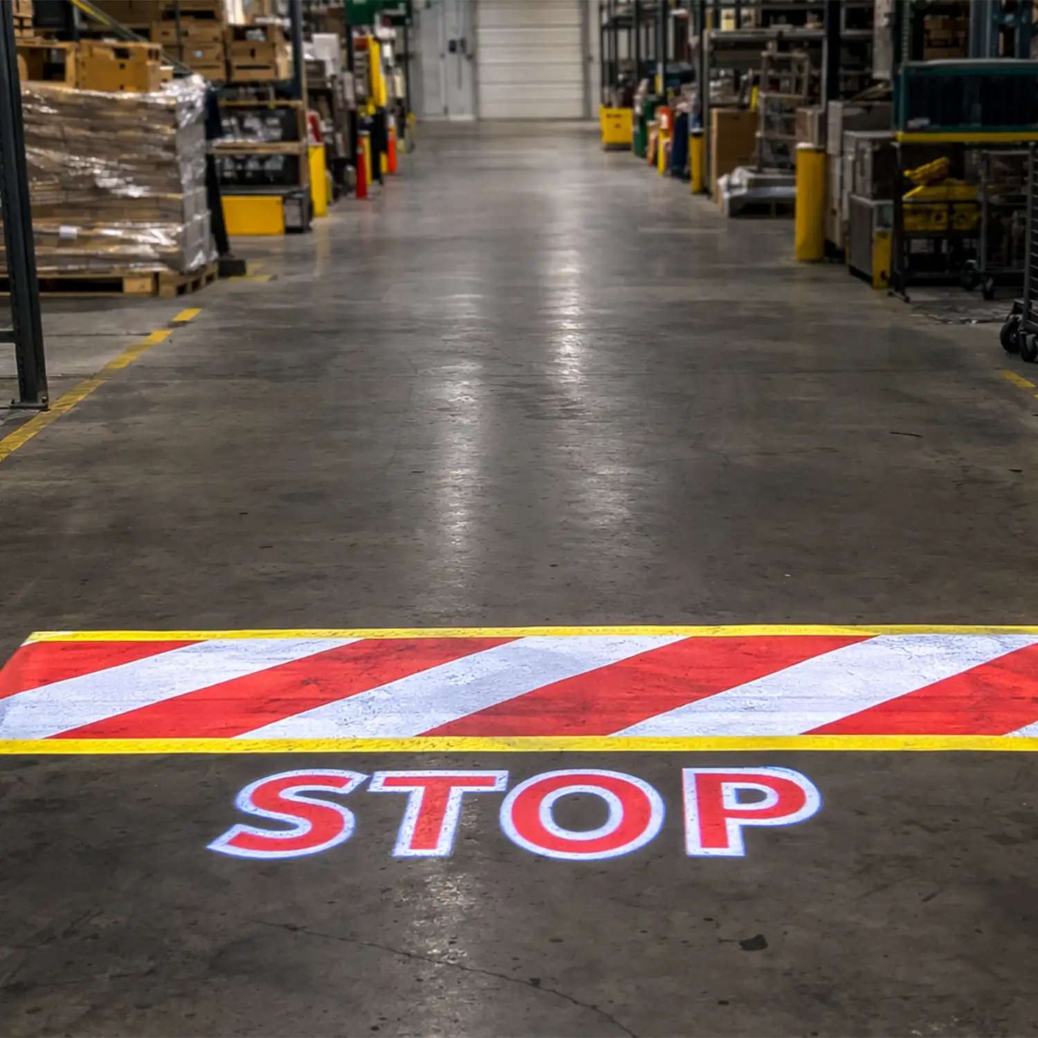 Projected stop sign for warehouse traffic control